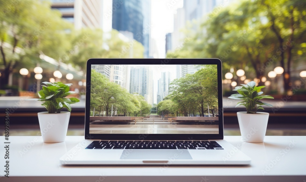 Fototapeta premium Faded laptop display with blurred background