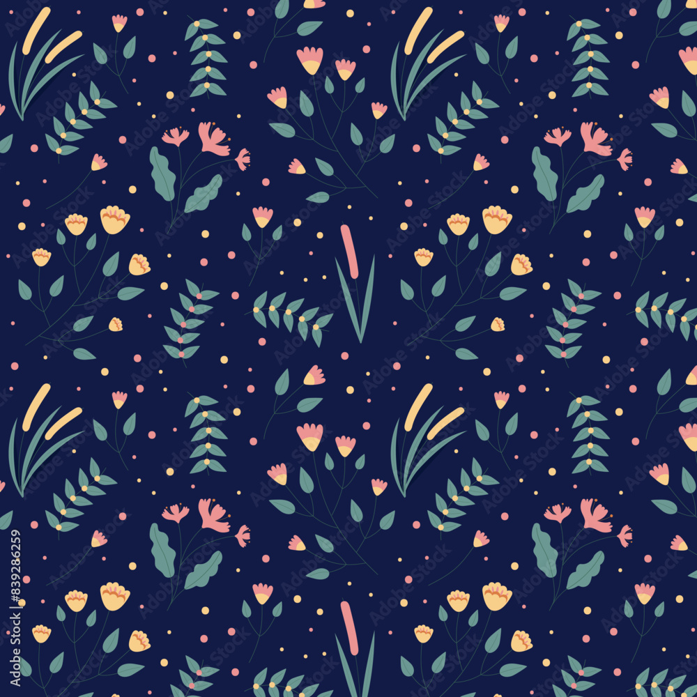A pattern of abstract bright spring and summer flowers on colorful background. A pattern of abstract bright spring and summer flowers on colorful background.