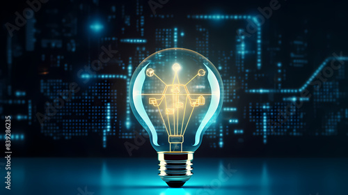 Light bulb shining, digital data and innovation concept