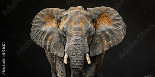 African Elephant Portrait Against Black Background