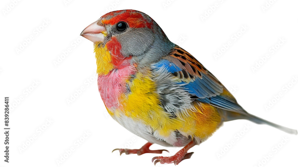 A colorful Gouldian Finch bird standing against a white background A colorful Gouldian Finch bird standing against a white background