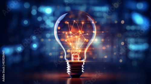 Light bulb shining, digital data and innovation concept