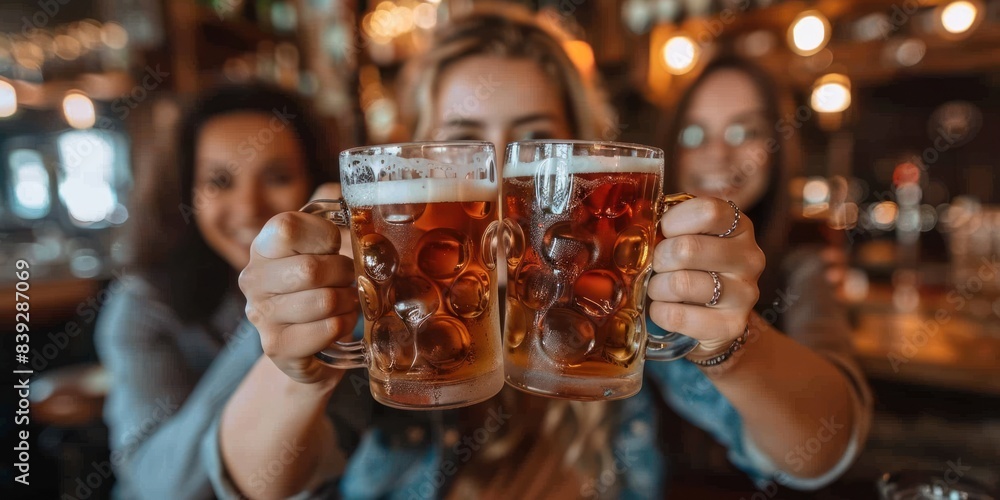 Multiracial Friends Toasting Beer at a Bar Multiracial Friends Toasting Beer at a Bar