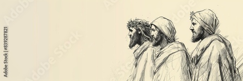 Jesus’ Appearance on the Road to Emmaus, Biblical Illustration of Revelation and Fellowship, Ideal for Religious Banner,Christian banner