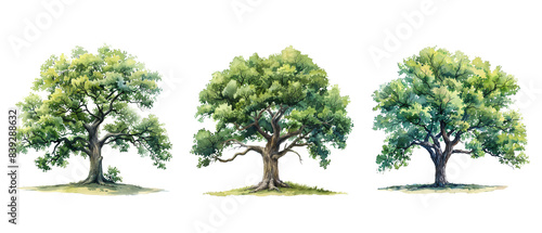 Three trees are shown in a row, with the middle tree being the tallest