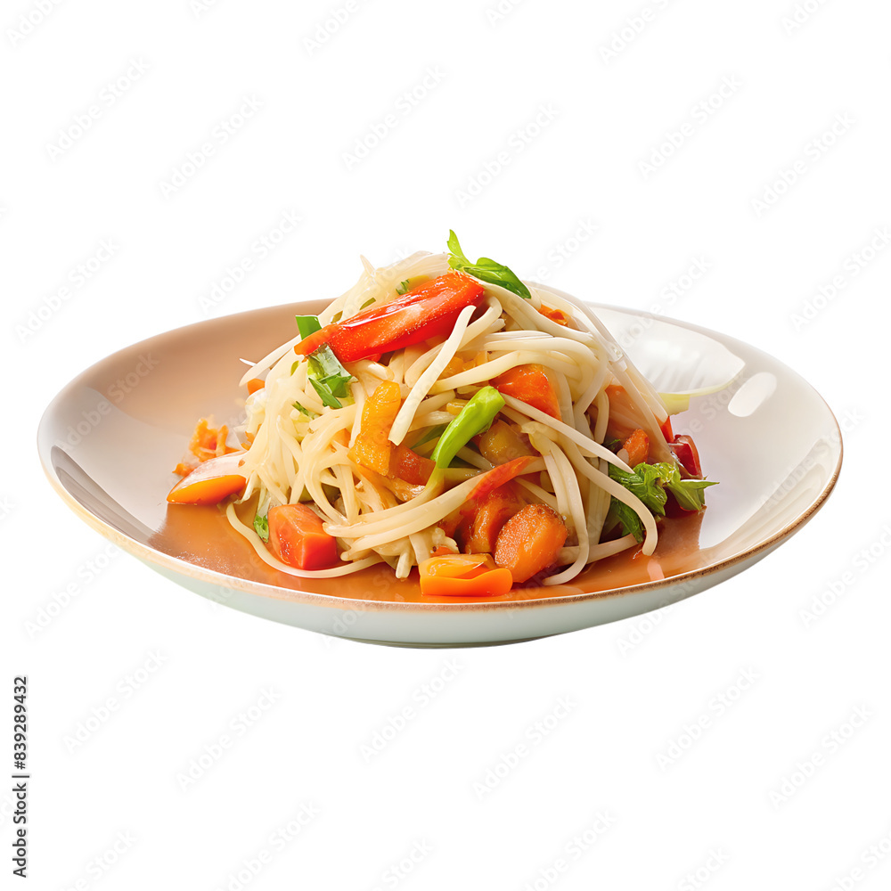 Papaya salad on white plate isolated on background Papaya salad on white plate isolated on background