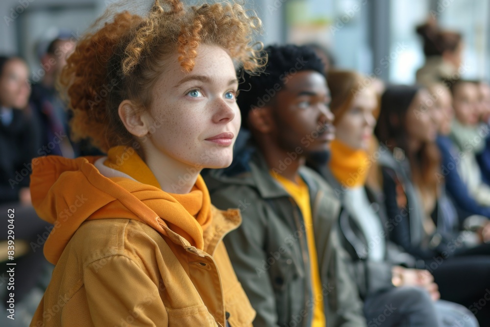 Obraz premium Group of individuals seated in a line indoors