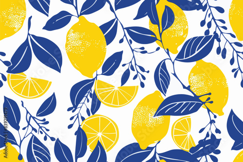 summer yellow lemon seamless pattern background design