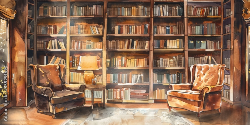 Retro Library with Bookshelves