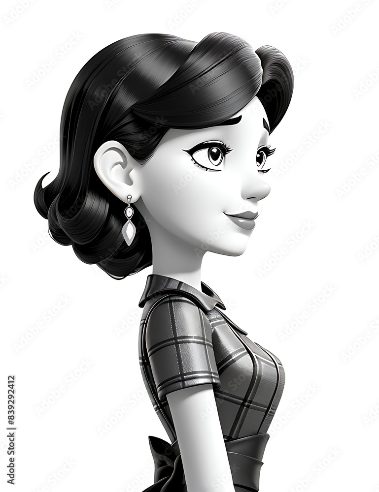 A glamorous vintage style woman looking over her shoulder with charm and elegance sketch style with no color, and simple black lines or outlines illustration. Black & white sketch lines
