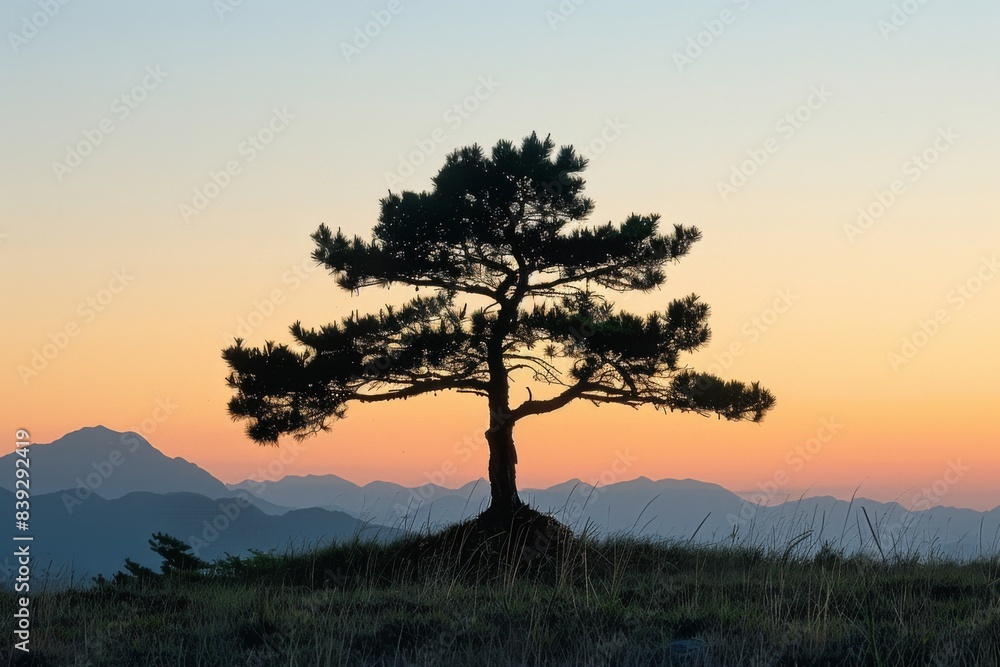 Isolated tree hill mountains background Isolated tree hill mountains background