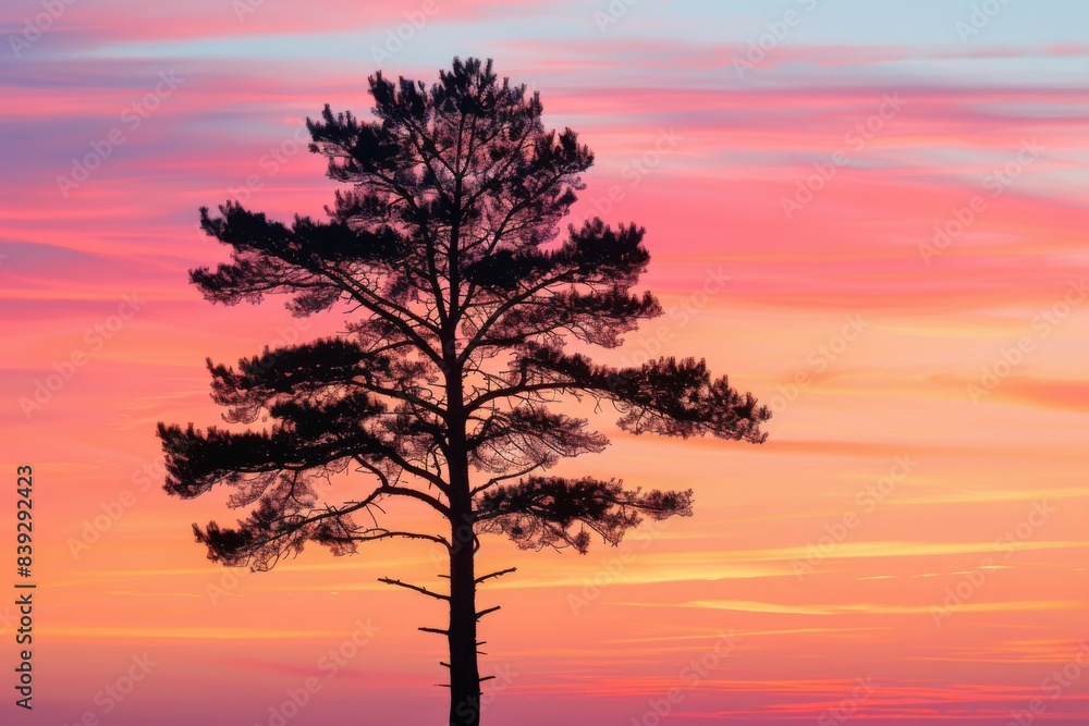 Fototapeta premium Person seated bench tree dusk