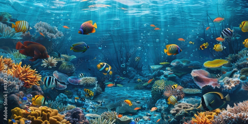 Naklejka premium Vibrant Coral Reef Scene
