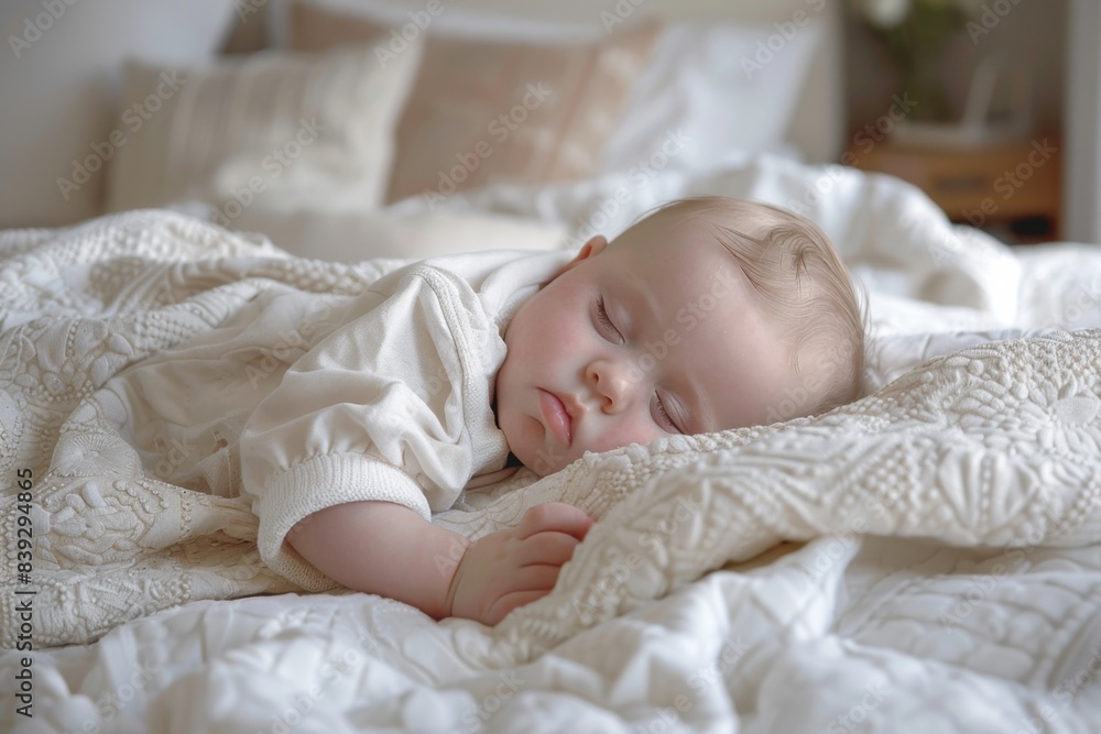 Infant rest on bed white cloth Infant rest on bed white cloth