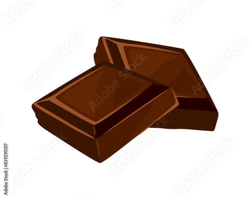 Pieces of dark chocolate bar. Vector cartoon flat illustration.