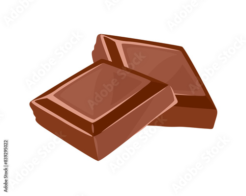 Two pieces of milk chocolate isolated on a white background. Vector cartoon flat illustration. Sweets icon.