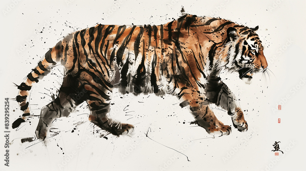 Obraz premium Chinese style ink painting tiger