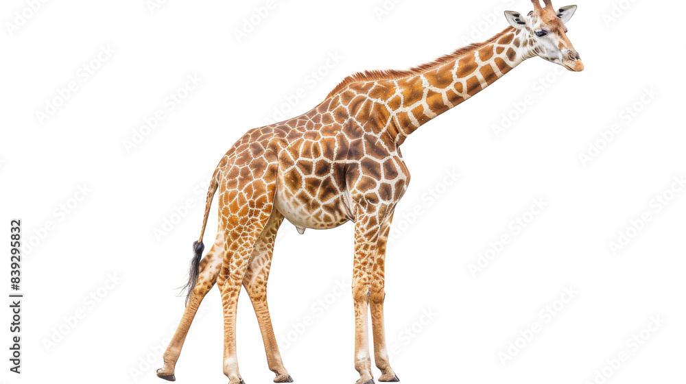 A giraffe stands on a white background A giraffe stands on a white background