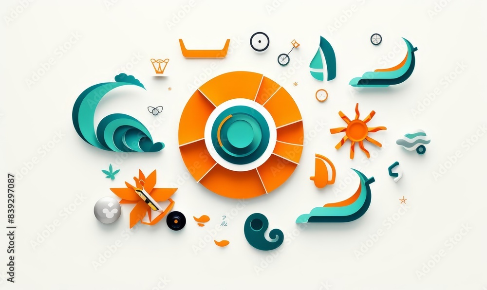 Fototapeta premium Pure joy flat design top view summer fun theme cartoon drawing Complementary Color Scheme