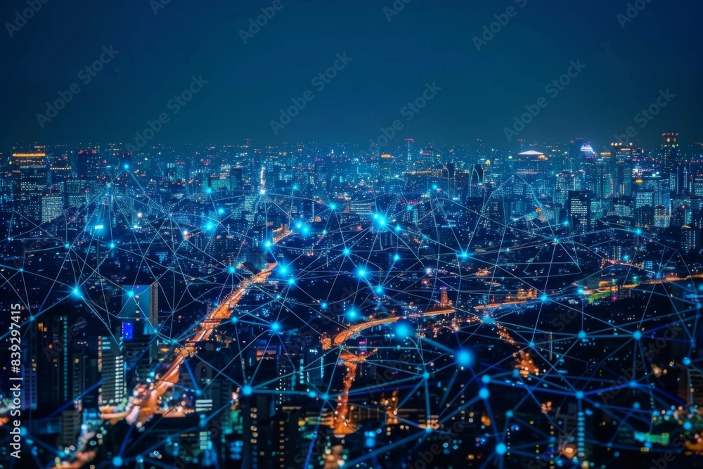 Fototapeta premium Cityscape with illuminated network of lights