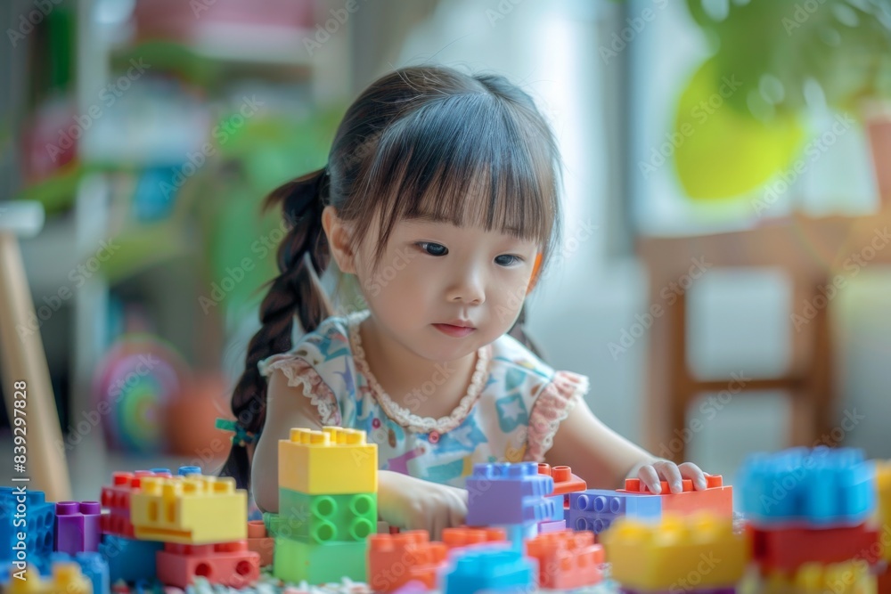 Child manipulating toy set on floor Child manipulating toy set on floor