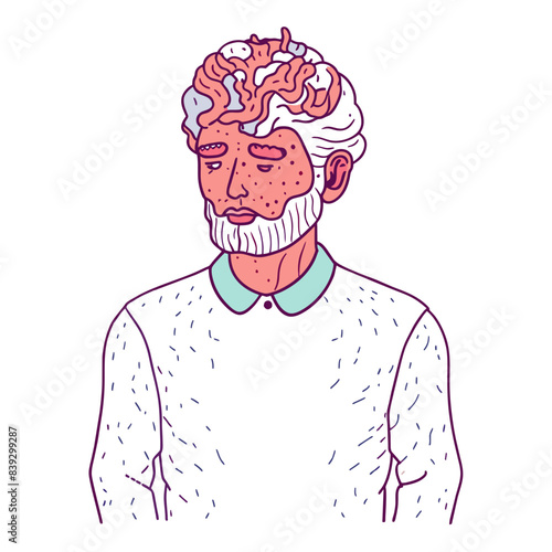 a man having neurological degeneration, white background 
