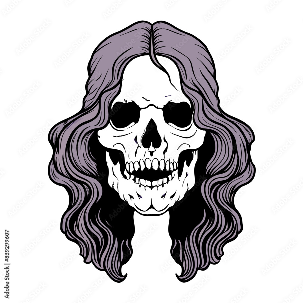 Fototapeta premium skull with long hair, vintage monochrome style