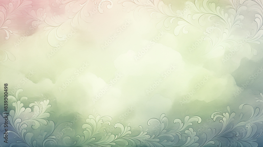 Light green background with foliage in watercolor style Light green background with foliage in watercolor style