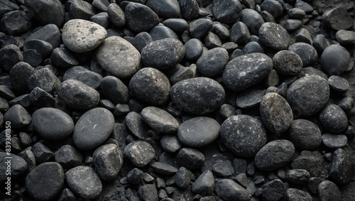 Close up of black and white pebbles, Photorealistic stone wall surface photo