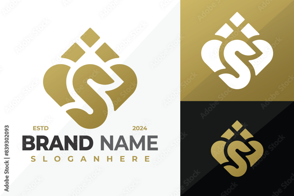 Obraz premium Golden Letter S Heart logo design vector symbol icon illustration