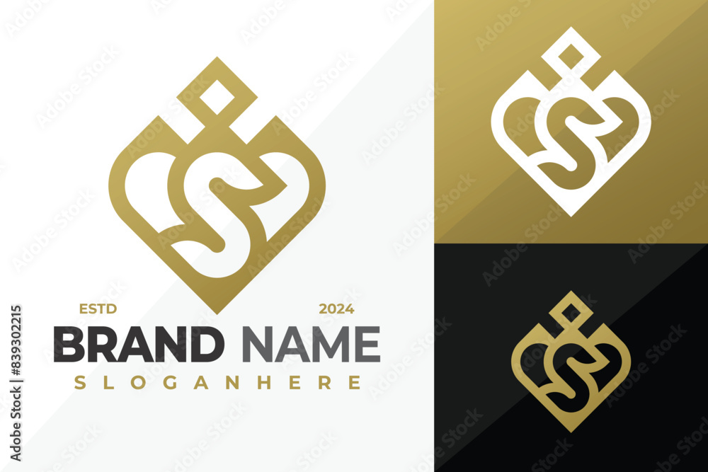 Letter S Heart Crown logo design vector symbol icon illustration Stock ...
