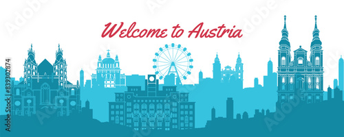 Austria famous landmark silhouette style