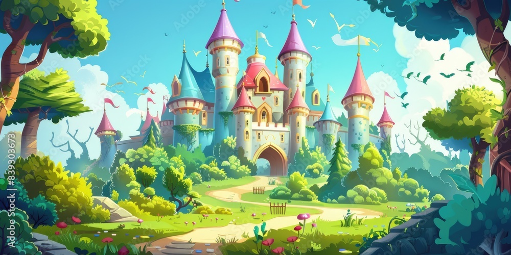a image of a cartoon castle in the middle of a forest a image of a cartoon castle in the middle of a forest
