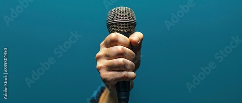 An isolated image of a hand clutching a microphone, symbolizing connection and communication
