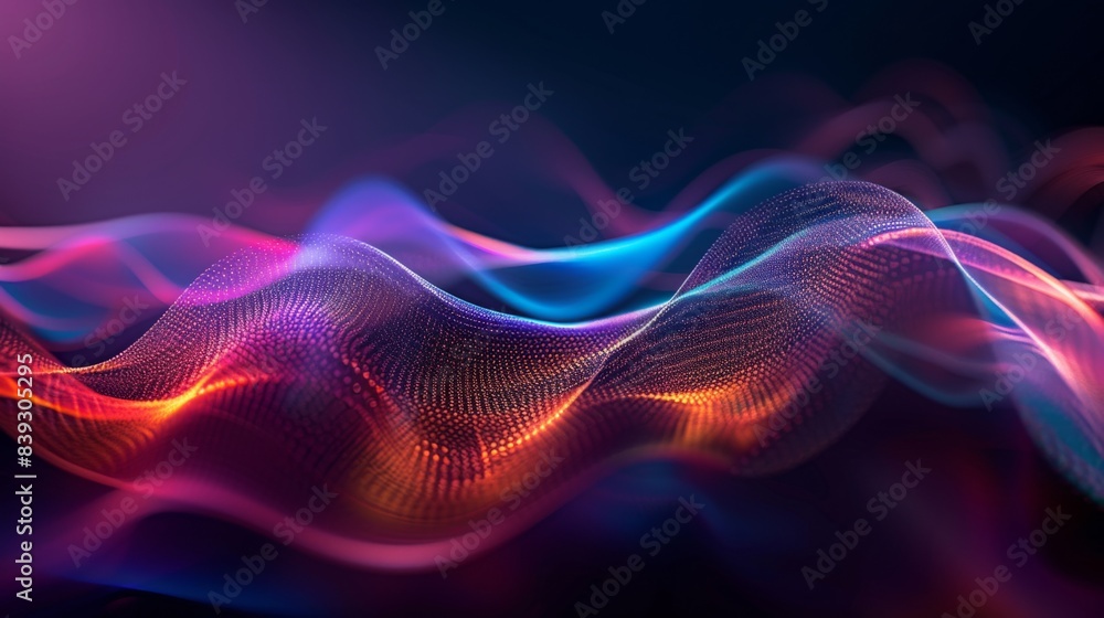 Abstract design of glowing colorful waves in a dark background. Abstract design of glowing colorful waves in a dark background.