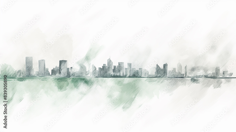 Fototapeta premium Urban landscape in graphic style on a white background, high-rise buildings in sketch technique