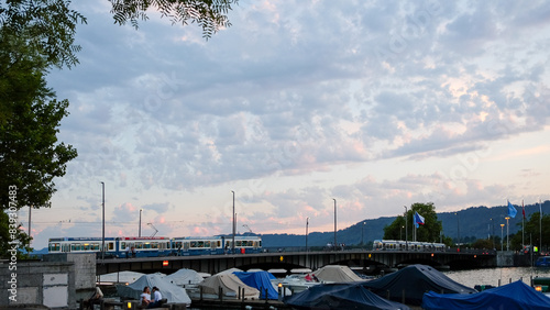 Harbourside view and sunsetting sky