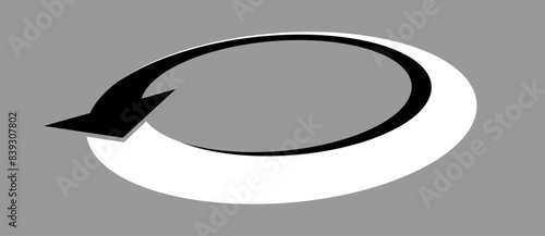 Black and white recycling circulation vector arrows icon. Eco refresh logo design with perspective view.