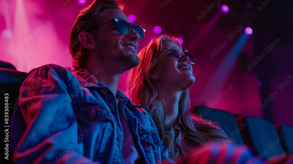Young Happy Couple Going to Movie Projection in Cinema Young Happy Couple Going to Movie Projection in Cinema