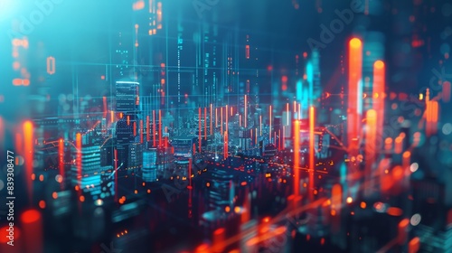 Wallpaper Mural A vibrant, technology-infused cityscape with glowing blue and red lights, representing a digital futuristic world. Torontodigital.ca