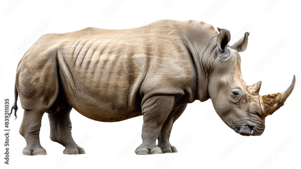 A white rhinoceros stands on a white background A white rhinoceros stands on a white background