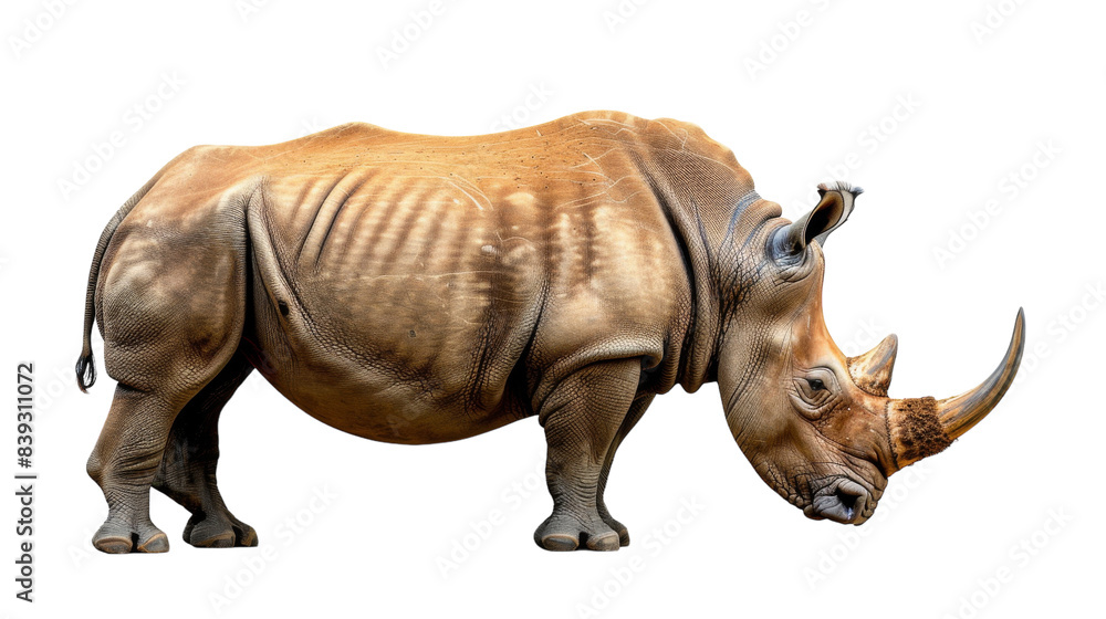 Fototapeta premium A white rhinoceros stands on a white background