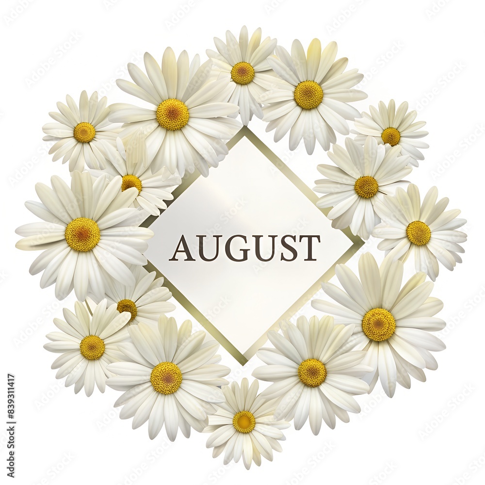 Fototapeta premium August Text on the center of the frame of daisies