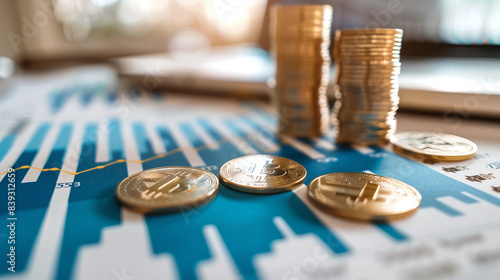 Stack of coins with graph of business growth, Planning to increase profits from doing business