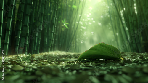 bamboo forest has a fallen bamboo's leaf