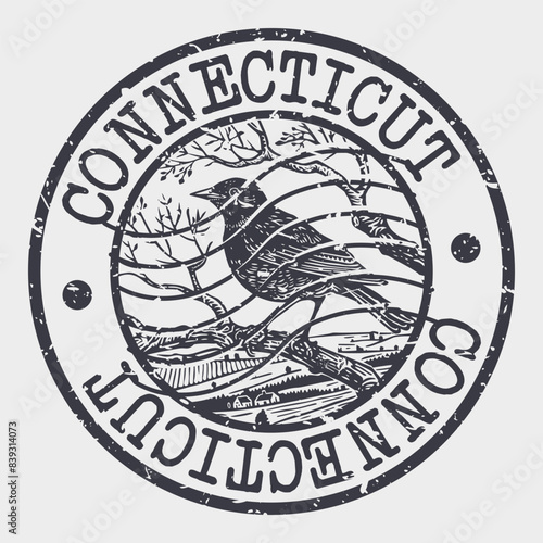 Connecticut Stamp Postal. Silhouette Seal. Passport Round Design. Vector Icon. Design Retro Travel. National Symbol. 