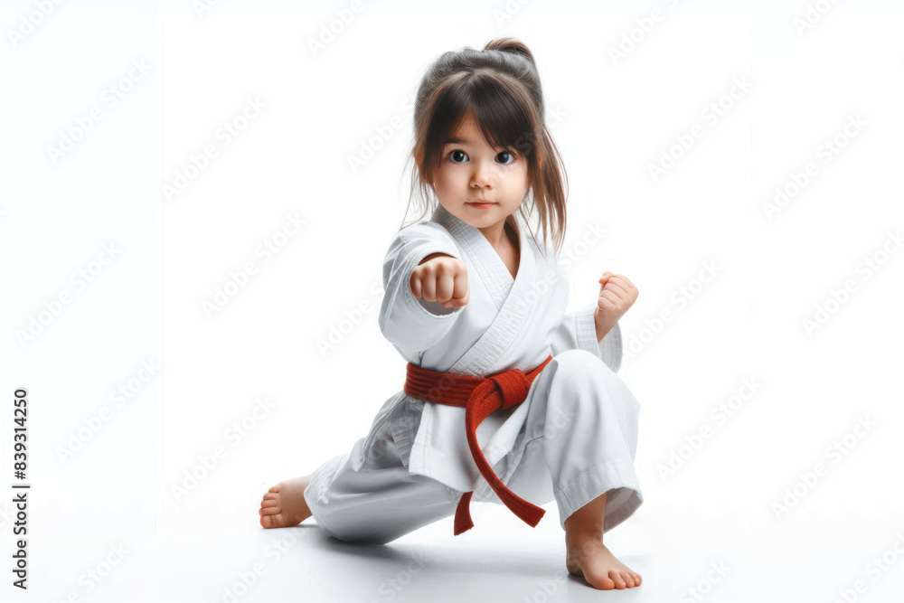 karate little girl in action Isolated on white background karate little girl in action Isolated on white background