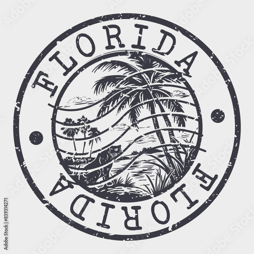 Florida Stamp Postal. Silhouette Seal. Passport Round Design. Vector Icon. Design Retro Travel. National Symbol.	
