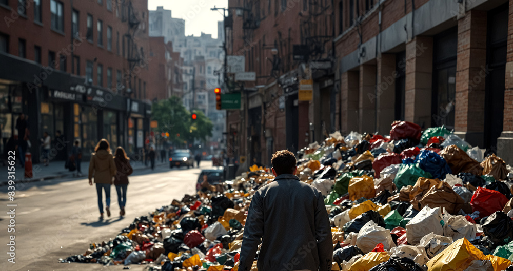 Obraz premium Uncollected garbage in the streets. Urban and Environmental Pollution.