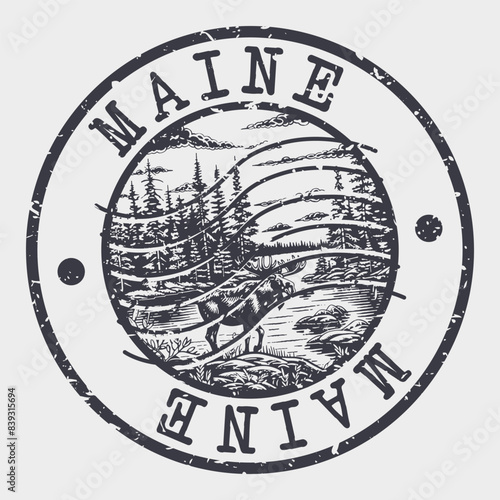 Maine Stamp Postal. Silhouette Seal. Passport Round Design. Vector Icon. Design Retro Travel. National Symbol. 